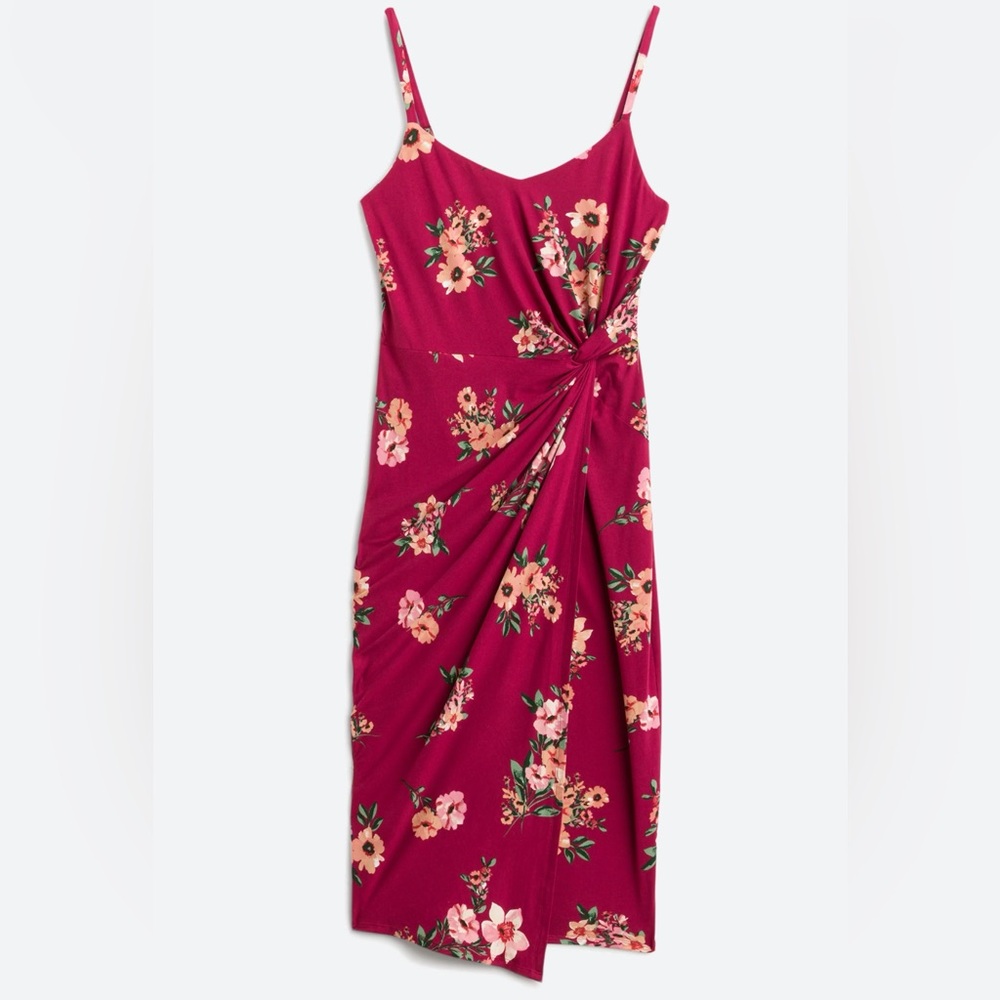 Pink Floral Mid-length Dress